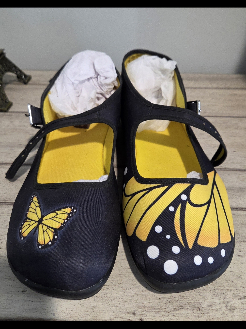 Chocolaticas Black and Yellow Butterfly Mary Jane Womens Shoes